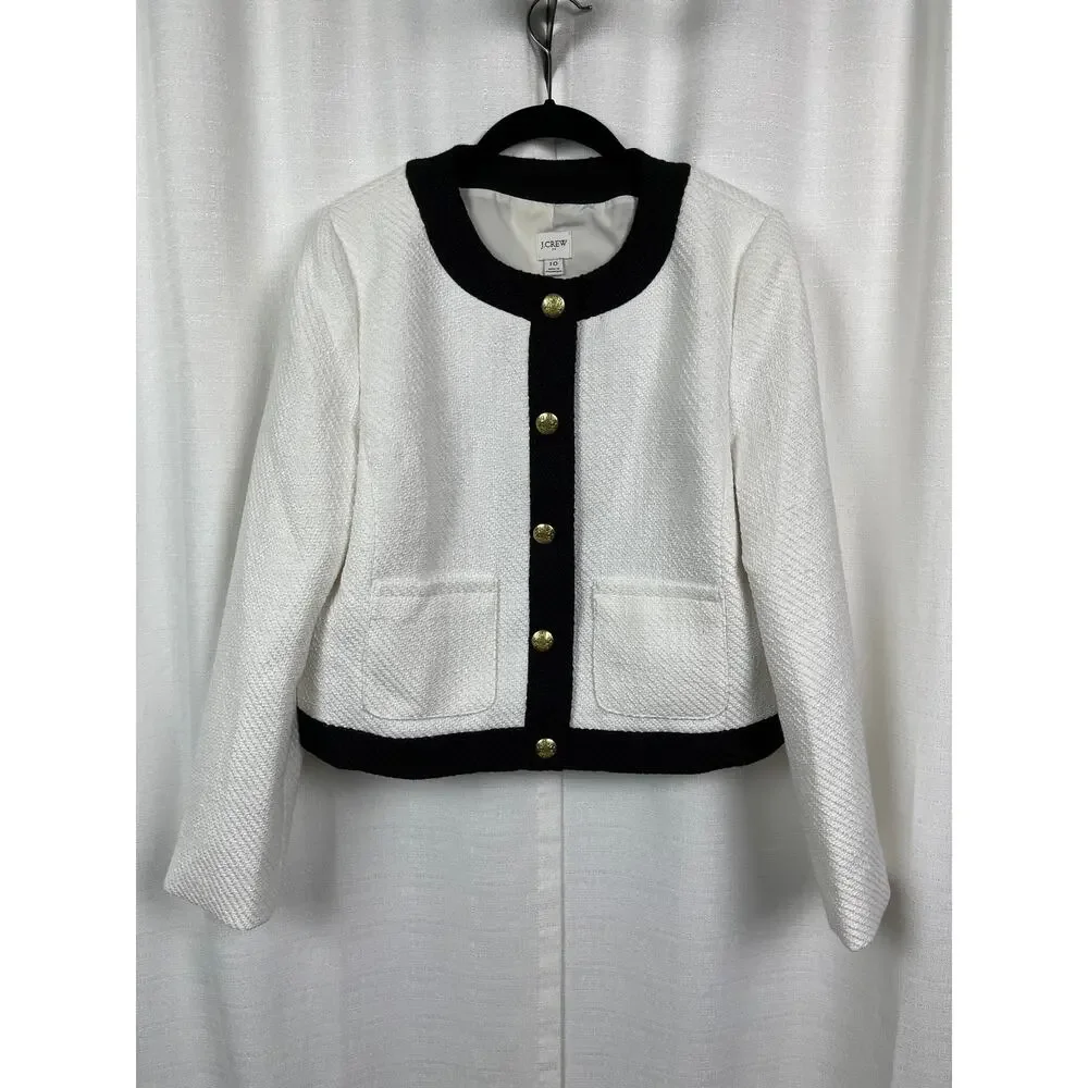 J.Crew White&Black Long Sleeve Button Front Tweed Lady Jacket Sz.10